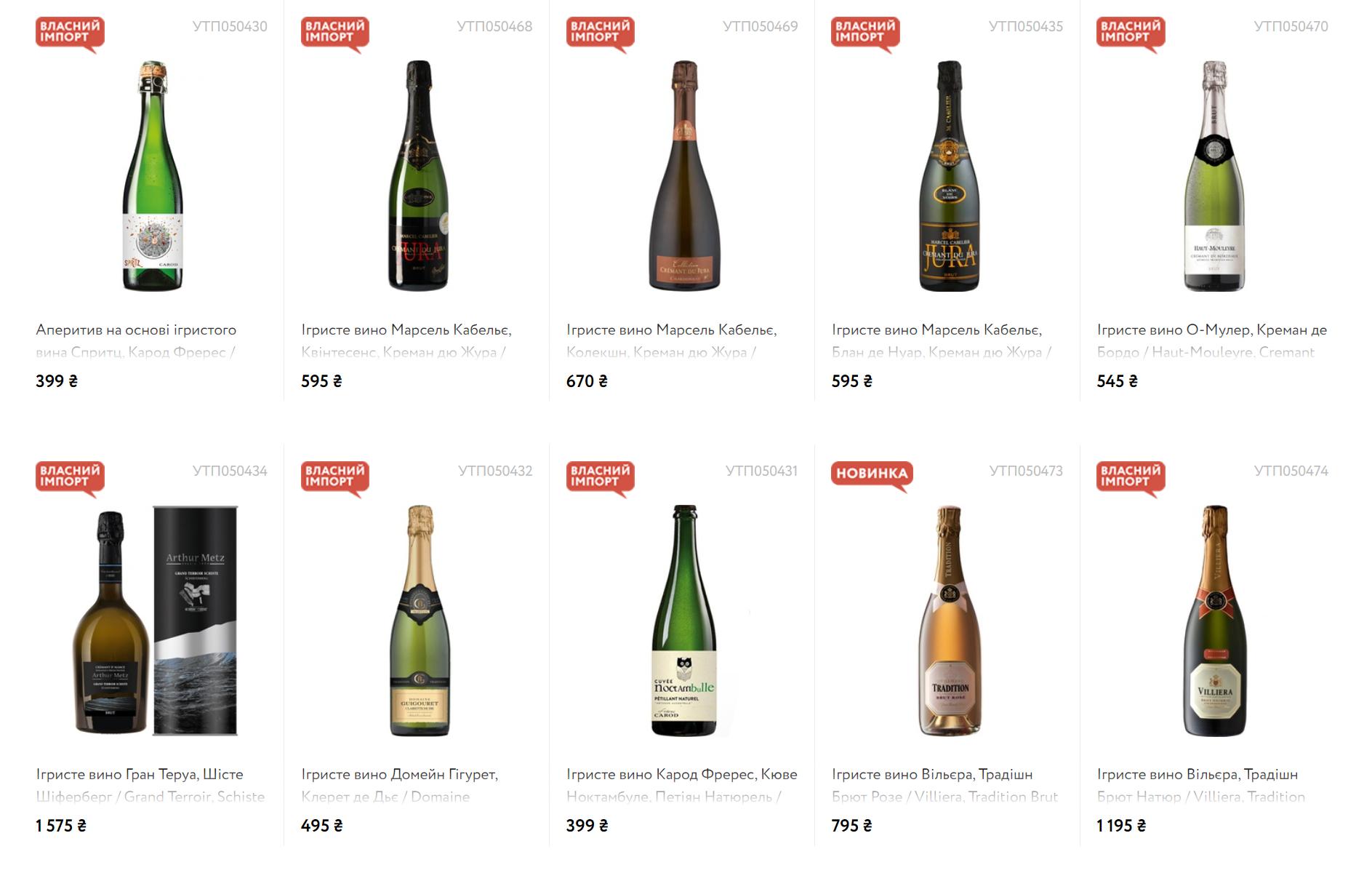 асортимент ігристих вин